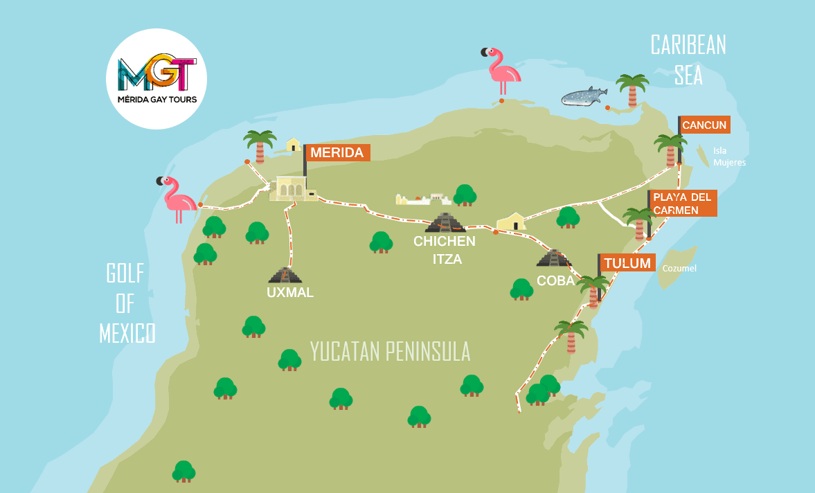 Mapa Cancun A Merida 